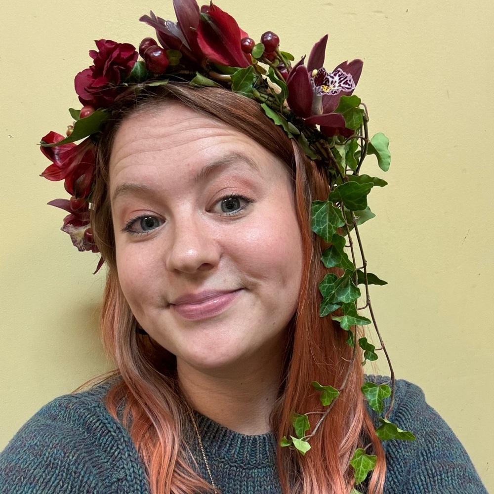Floral Headband with Green and Red Accents